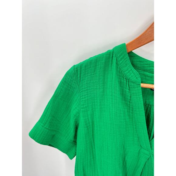 J CREW Green Cotton Gauze V Neck Popover Top Blouse BI431 // S - Picture 4 of 9